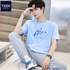TEEK纯棉T恤男装短袖 夏季设计感帅气天蓝色青少年半袖上衣服