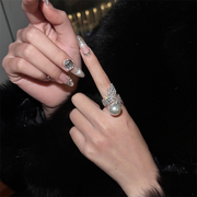 欧美小众设计感 锆石微镶轻奢大珍珠满钻ins高级感复古戒指食指戒