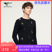 七匹狼春季套头毛衣，圆领直筒型男士常规韩版中年，修身长袖针织衫