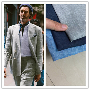 春夏爱尔兰进口100%亚麻深蓝灰色蓝色设计师，款布料西装裤裙
