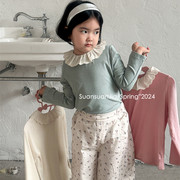 韩系女童荷叶花边打底衫春季女宝可爱娃娃领纯棉，长袖t恤内搭