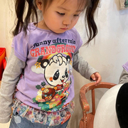 日本crazygogo2022夏季女童背面网纱纯棉上衣，可爱熊猫短袖t恤