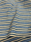 蓝白色条纹坑条纯棉针织，布料弹力柔软螺纹清新短袖，打底衫服装面料