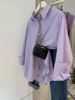 高级感法式紫色防嗮衬衫女春夏2023大码胖mm宽松显瘦外穿衬衣