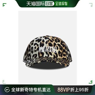 香港直邮潮奢ganni甘尼，女士豹纹刺绣徽标帽子