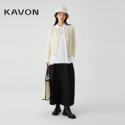 Kavon/卡汶时尚优雅羊毛混纺小香风流苏羽毛美感水钻扣女毛衫外套