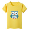 动物猫头鹰男童装蓝色短袖，女孩红色t恤宝宝黄色上衣黑色白色纯棉