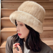 韩国品质水貂毛帽子皮草帽子女小香风冬季保暖貂皮帽子裘皮渔夫帽