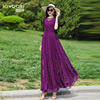 紫色提花连衣裙长款女2024夏季显瘦短袖气质超长裙到脚踝810