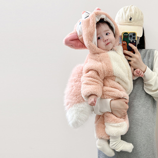 女宝宝秋冬套装超萌婴儿，服冬季夹棉睡衣，可爱加绒连体衣保暖外出服