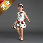 5折亲子款 童装女童立体红色玫瑰花朵加厚款背心裙无袖连衣裙子