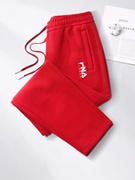 红色运动裤女2023秋冬季长裤显瘦宽松直筒，休闲裤子卫裤潮
