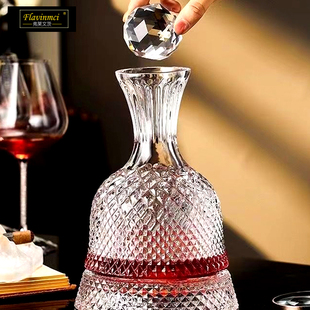 弗莱文茨水晶玻璃，红酒醒酒器葡萄酒酒具，带盖旋转分酒器酒壶酒樽