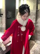 新年过年圣诞战袍富家千金新中式国风盘扣红色毛呢大衣外套女冬季