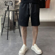 休闲短裤男夏季宽松男士，五分裤运动大码直筒中裤灰色沙滩裤子