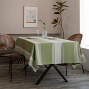 伊缦琪韵条纹桌布绿色撞色日式餐桌布茶几布布艺长方形工厂直供