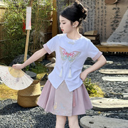 女童套装夏装2024儿童中国风，短袖t恤女孩新中式马面裙两件套