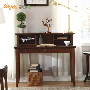 美式复古简约全实木书桌书架组合樱桃木书桌家用书房办公桌写字台