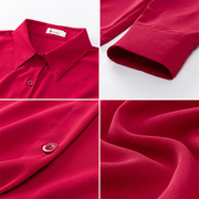 欧洲站红色衬衫女设计感小众u2022年春秋冬季长袖气质雪纺上