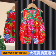 宝宝东北大花连体衣夏季薄款婴儿背心哈衣爬服新生儿睡衣服空调服