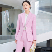 设计感印花图案粉色小西服外套女2023秋冬韩版高端西服套装潮