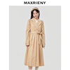 MAXRIENY卡其色风衣女春季英伦风西装领裙式外套长款收腰