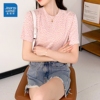 真维斯夏季t恤女韩系半高领短袖，小碎花清新修身上衣女打底衫