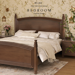 简美风乡村美式实木床现代简约1.8m双人床，复古法式床轻奢婚床主卧