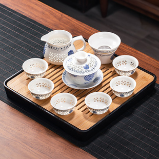 玲珑镂空蜂窝茶具套装，家用客厅陶瓷盖碗茶壶，泡茶用品功夫茶杯组合