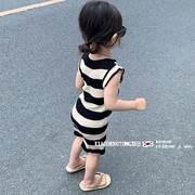 韩国童装女童宝宝紧身连衣裙，儿童内搭无袖吊带，时髦修身条纹背心裙