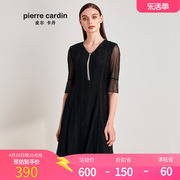 皮尔卡丹女装2020夏季黑色喇叭袖连衣裙淑女裙P0233DS28B0