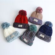 儿童帽子秋冬男女童，针织帽加绒加厚毛线帽，混色套头帽护耳1-10岁
