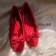 橘里法式晚晚风智熏同款鞋芭蕾舞者复古方头浅口平底红色单鞋少女