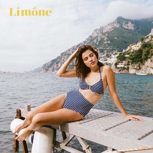 limone2022冬季三角杯高腰，分体泳衣女温泉，聚拢显瘦性感比基尼