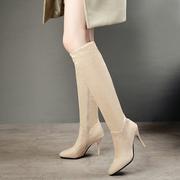 鞋子秋冬季女鞋米色，靴子细跟高跟高筒靴，磨砂靴大码女靴40-46dfc