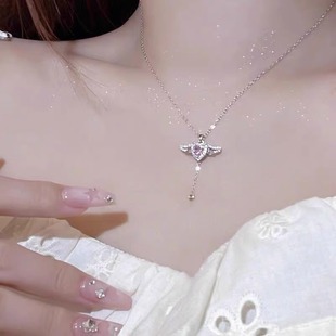 天使之翼爱心纯银项链女高级感锁骨链2024小众设计颈链
