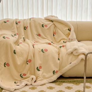 ins奶油郁金香羊羔绒毛毯牛奶，绒秋冬盖毯保暖沙发装饰午睡小毯子