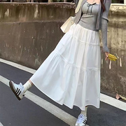 白色半身裙女夏季薄款2024中长款高腰a字长裙显瘦蓬蓬蛋糕裙