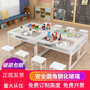 幼儿园桌椅画室培训桌子儿童课，桌椅手工桌玻璃，美术桌绘画桌托管班