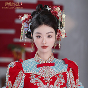 中式新娘秀禾服头饰古装婚礼，饰品原创手工，红色裙褂簪子古典