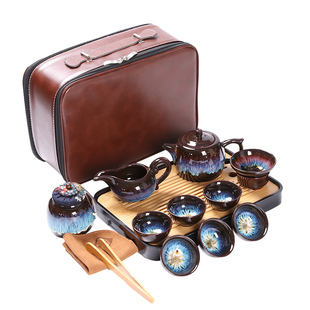 沙金旅行功夫茶具，一壶四杯便携包小套装，家用户外简约办公日式茶壶