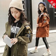 女童外套春秋2023韩版女童中长款风衣，中大童外套秋季童装上衣