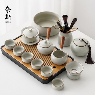 汝窑功夫茶具茶盘套装家用客厅高档六君子中式陶瓷泡茶壶盖碗茶杯