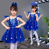 无袖儿童演出服装星星舞蹈服女童公主裙蓝色蓬蓬裙表演服纱裙