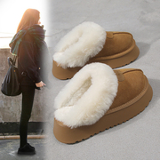 毛毛拖鞋女外穿2023年冬季加绒雪地靴厚底包头居家半拖鞋棉鞋