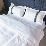 宾馆酒店床上用品布草纯白色床单被套四件套织带民宿风三件套宿舍