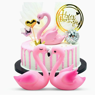 火烈鸟 蛋糕装饰配件摆件粉红色火烈鸟发光装饰 爱情鸟 树脂 搪胶