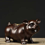 黑檀木雕招财福猪摆件一对实木雕刻生肖猪家居客厅装饰工艺品送礼