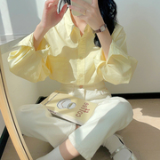 奶黄色长袖衬衫女2024年春秋，chic法式叠穿上衣，设计感小众衬衣