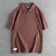 潮牌280G针织荷兰风复古男士polo衫 半开拉链设计夏季翻领短袖T恤